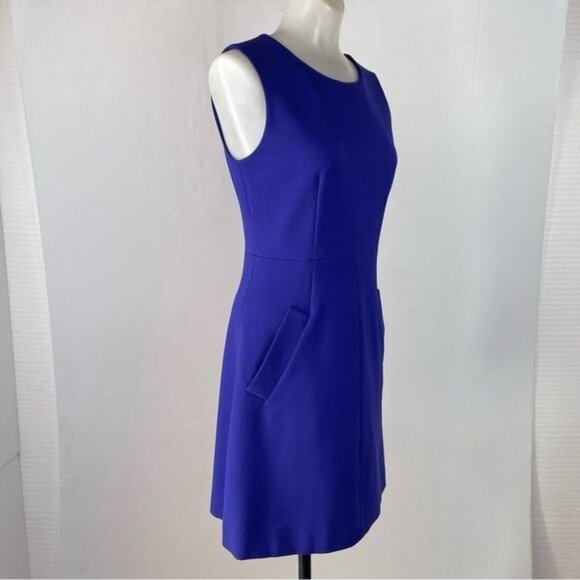 Diane Von Furstenberg Carpeena Blue Full Back Zipper Mini Dress with Pockets 4 - Picture 3 of 10